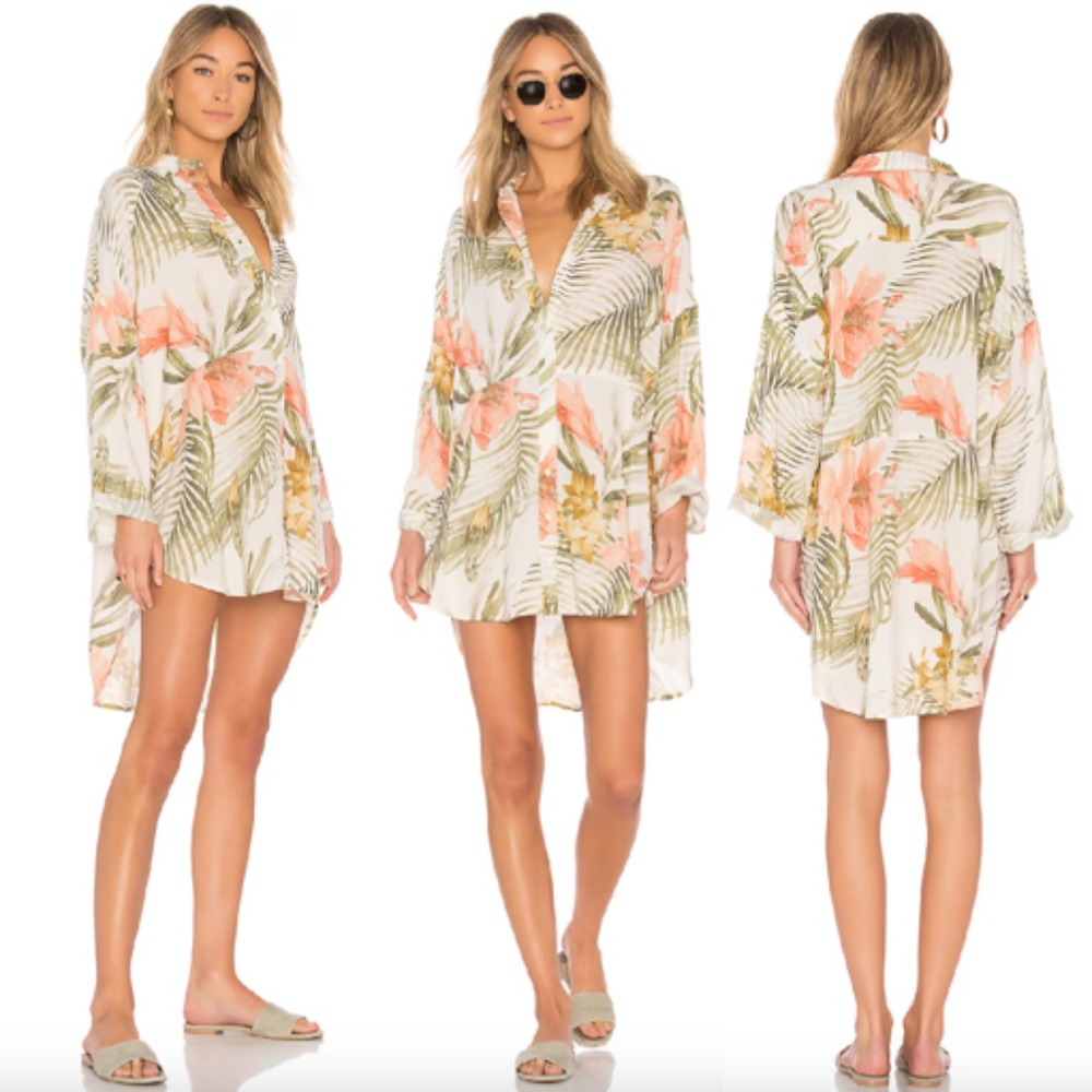 Zulu & Zephyr Revolve Vivienne Shirt Dress - S Palm Print Cover Up Aloha Shirt